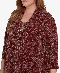 Alfred Dunner Plus Union Square Shimmer Abstract Two One Top with Necklace