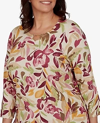 Alfred Dunner Plus Union Square Floral Painterly Print Shimmer Sweater