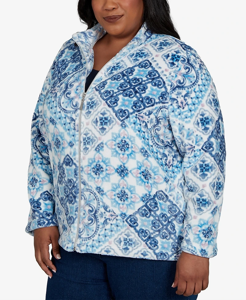Alfred Dunner Plus Classic Soft Medallion Zip-Front Jacket