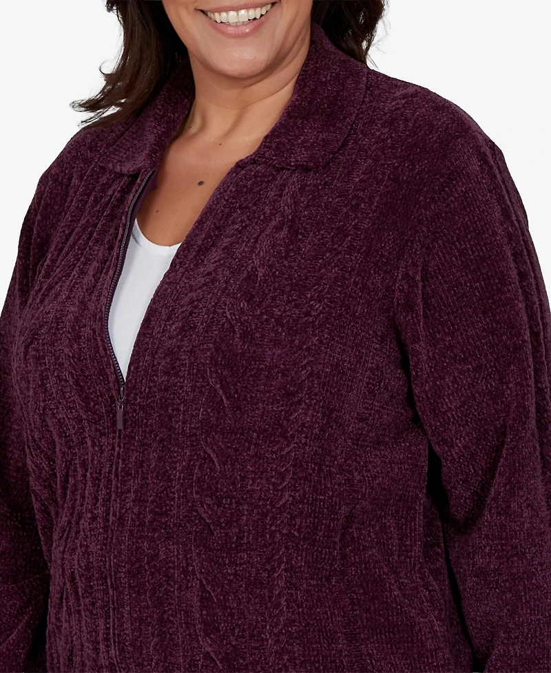 Alfred Dunner Plus Classic Cable Chenille-Zip Cardigan Sweater