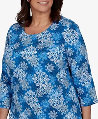 Alfred Dunner Plus Classic Blue Snowflake Print Knit Top