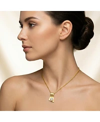 Sterling Silver 14k Gold Plated with Genuine Freshwater Pearl Rectangle Pendant Necklace