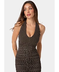 Bebe Womens Polka Dot Mesh Shirred Halter Dress