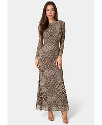 Bebe Womens Long Sleeve Mesh Maxi Dress