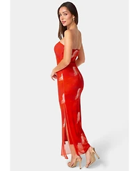 Bebe Women's Printed Mesh Strapless Maxi Dress