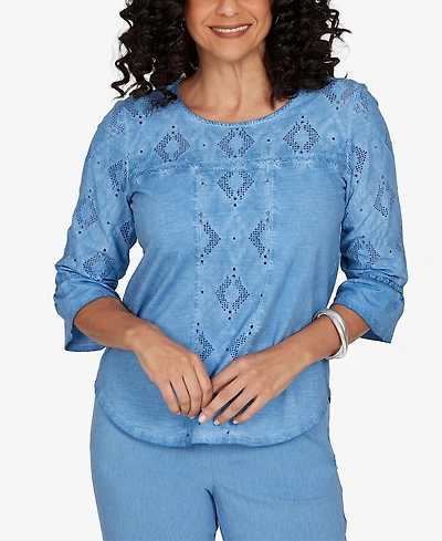 Alfred Dunner Petite Provence Center Diamond Tonal Applique Top