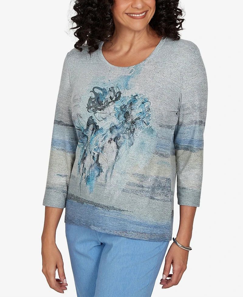 Alfred Dunner Petite Provence Chenille Painted Floral Lace Top