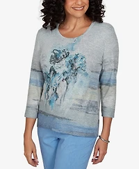 Alfred Dunner Petite Provence Chenille Painted Floral Lace Top