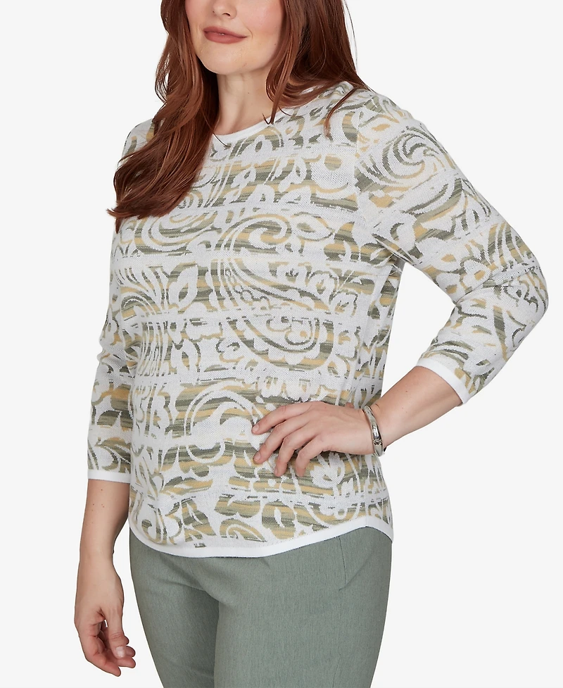 Alfred Dunner Petite Provence Paisley Stripe Spacedye Sweater