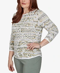 Alfred Dunner Petite Provence Paisley Stripe Spacedye Sweater
