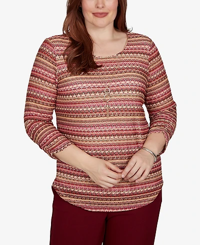 Alfred Dunner Petite Union Square Spacedye Biadere Stripe Top With Necklace