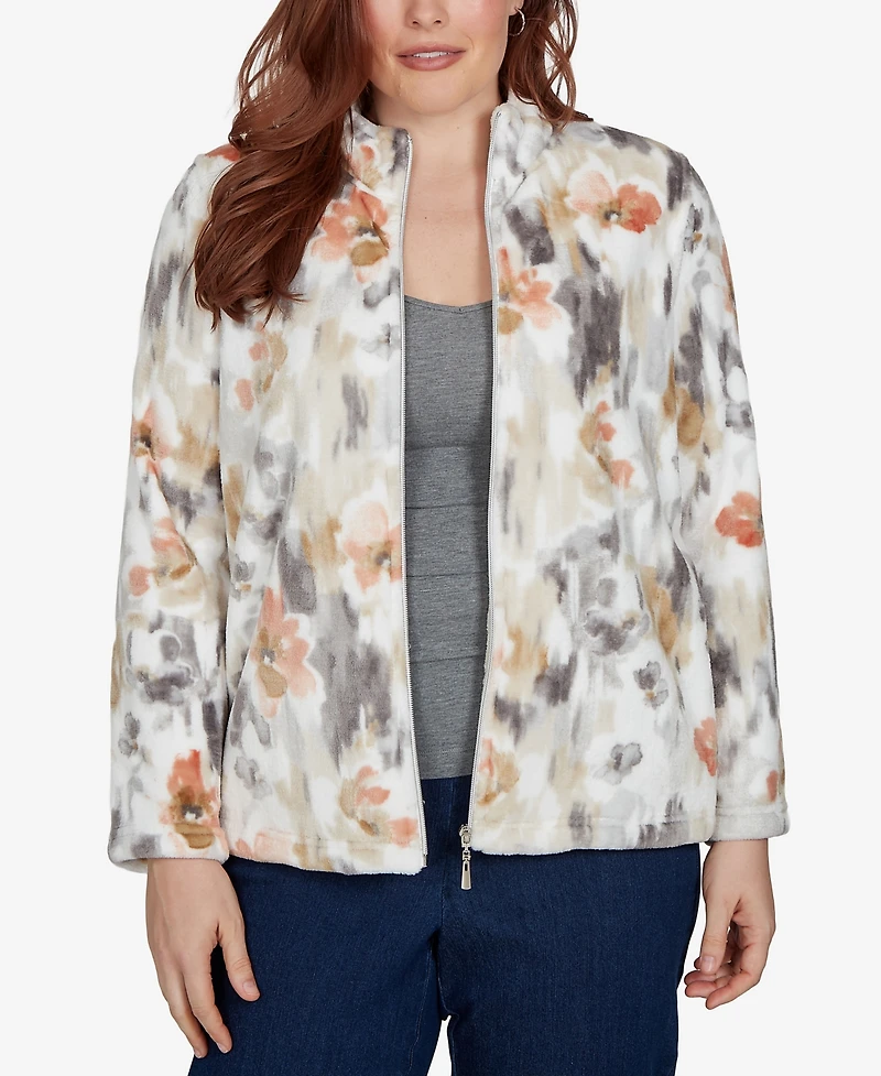Alfred Dunner Petite Classic Watercolor Floral Cozy Zip Jacket