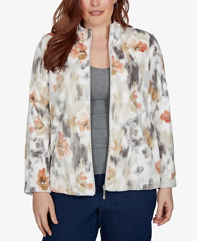Alfred Dunner Petite Classic Watercolor Floral Cozy Zip Jacket