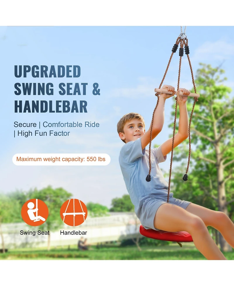Sevorley 65 ft Backyard Zipline Kit for Kids and Adults, 500 lb Capacity, with Swing Seat and Handlebar