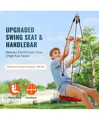 Sevorley 65 ft Backyard Zipline Kit for Kids and Adults, 500 lb Capacity, with Swing Seat and Handlebar