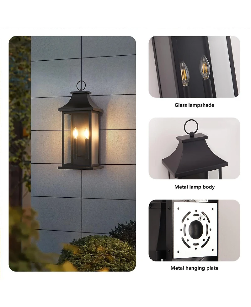 Asagikoiai 2-Pack Aluminum Outdoor Wall Lantern Lights, Large Waterproof Garage Porch Light