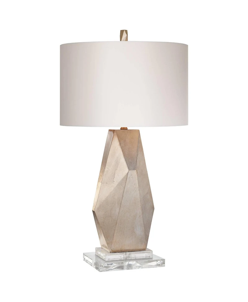 Possini Euro Design Modern Table Lamp with Acrylic Riser 32 1/2" Tall Champagne Drum Shade for Bedroom Living Room