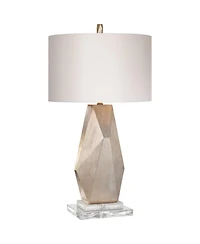 Possini Euro Design Modern Table Lamp with Acrylic Riser 32 1/2" Tall Champagne Drum Shade for Bedroom Living Room