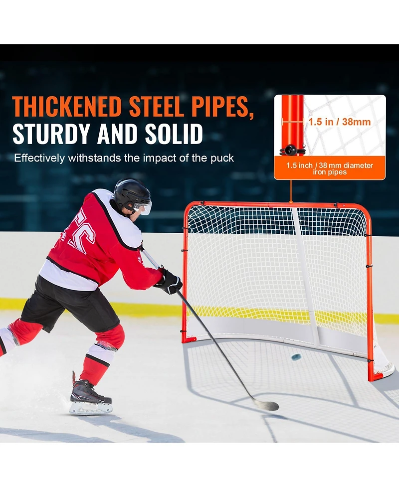 Sevorley Street Hockey Goal, 72" x 48" Steel Training Net, Portable Indoor Outdoor Regulation Goal Set