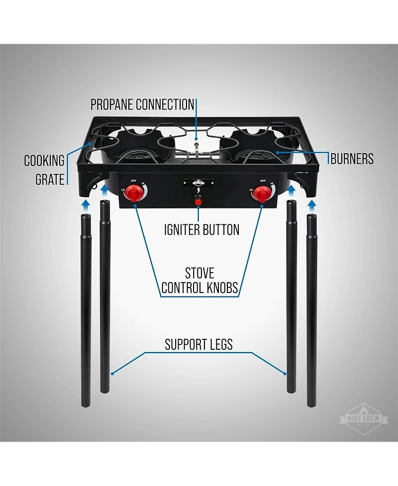 Hike Crew Double-Burner 150,000 Btu Gas Camping Stove, Portable Stove with Auto Ignition