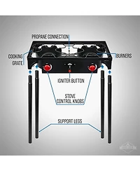 Hike Crew Double-Burner 150,000 Btu Gas Camping Stove, Portable Stove with Auto Ignition