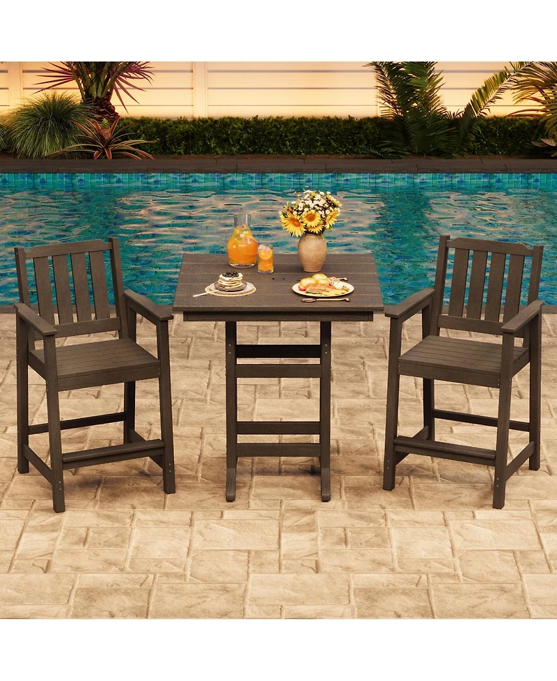 homfan 3-Piece Outdoor Dining Set – Hdpe Bar Table with Umbrella Hole and 2 Chairs, Weatherproof Patio Furniture for Backyard, Balcony and Bistro