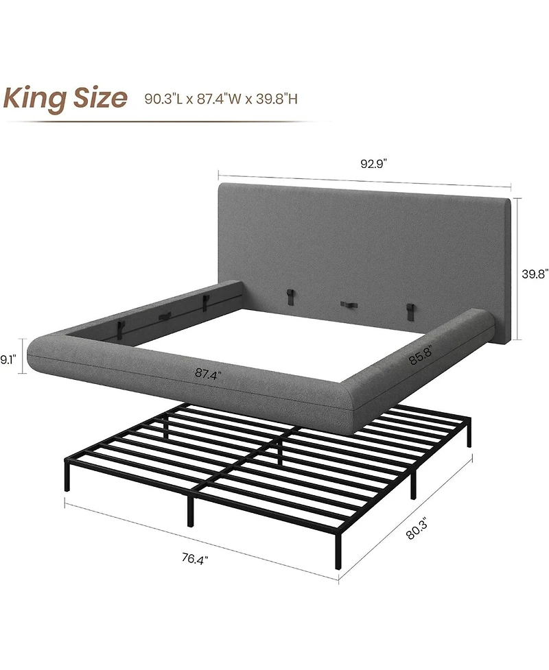 homfan King Size Upholstered Cloud Platform Bed Frame with Plush Headboard