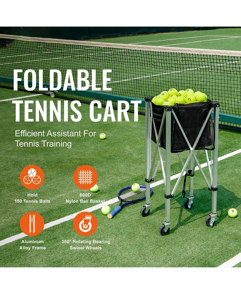 Sevorley Foldable Tennis Ball Hopper Cart with Wheels, Holds 150 Balls