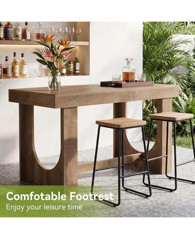 Tribesigns Bar Table, 63-Inch Farmhouse Counter Height Pub Table with Footrest, Kitchen Island, Rectangular Wood-Look High Top Table