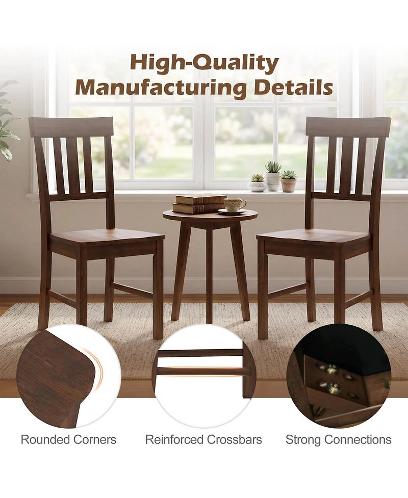 Gymax Dining Chairs Set of 2 Rubber Wood Chairs With High Slat Backrests for Dining Room