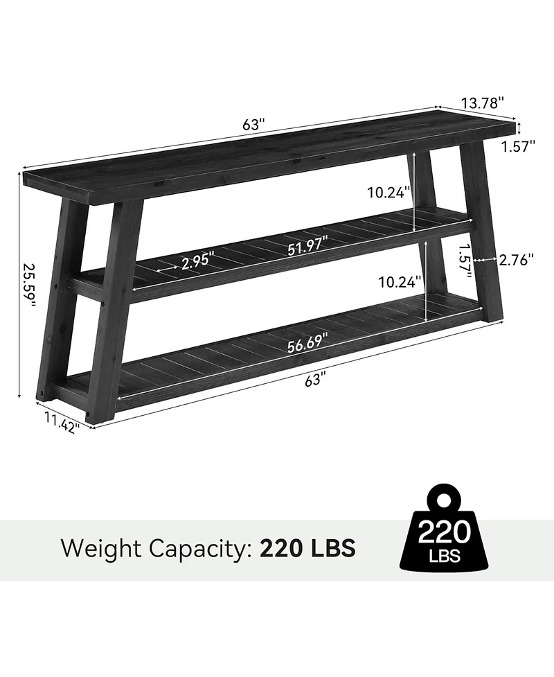 Tribesigns 3-Tier Solid Wood Tv Stand, 63" Framhouse Rustic Entertainment Center for TVs Up to 70 Inches