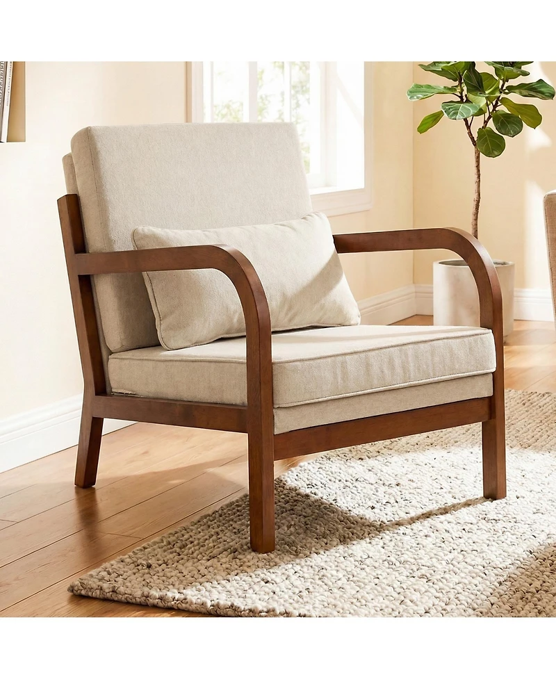 Gymax Accent Chair Faux Leather Upholstered Armchair With Lumbar Pillow Removable Back