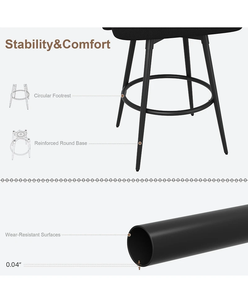 homfan Bar Stools Set of 6, Swivel Counter Height with Back, Polyester Knit Upholstered 25.4 Modern Chair, Metal Frame with Footrest for Kitchen