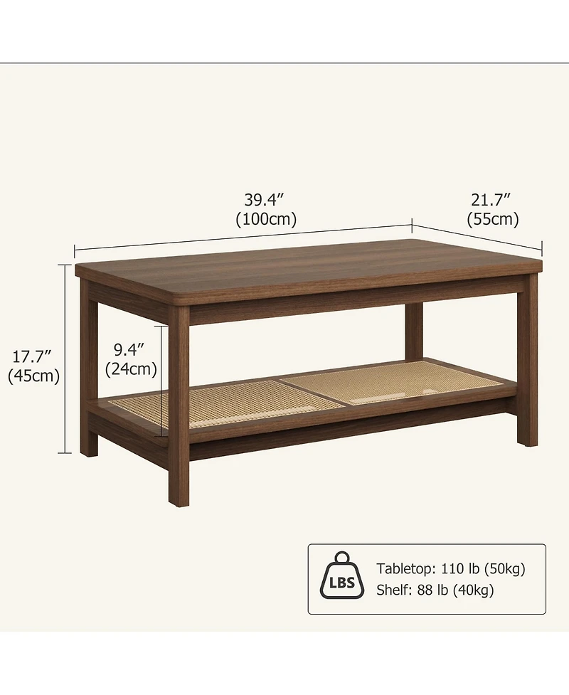 homfan Living Room Table Sets of 2, Includes Tv Stand Storage Cabinet for Tv, Farmhouse Coffee Table with Storage Shelf for Bedroom