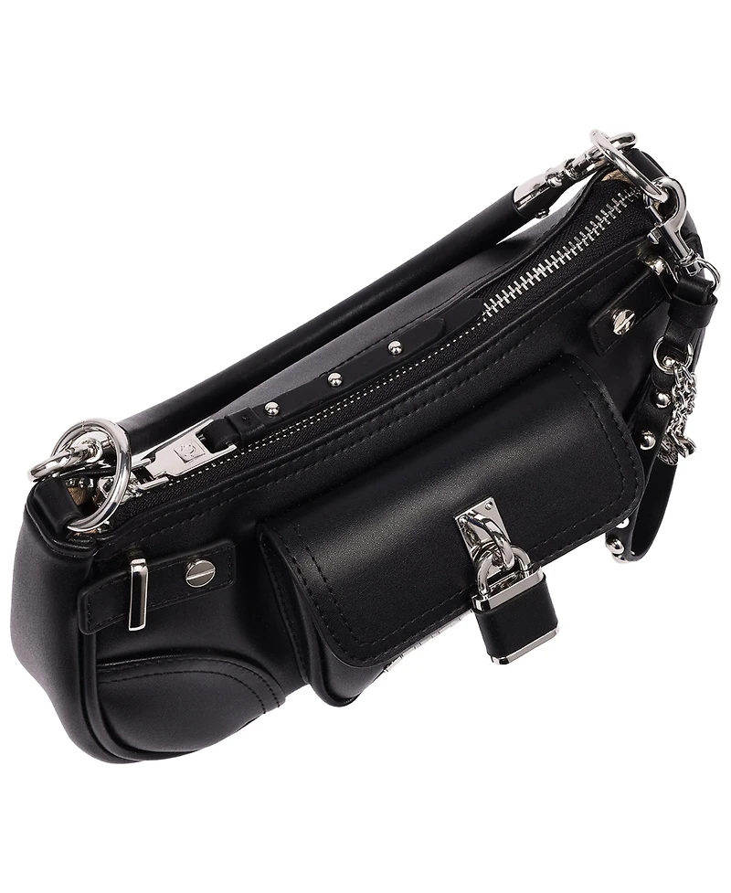 True Religion Women's Moto Shoulder Bag with Lock Pocket Charm – Convertible and Crossbody Purse