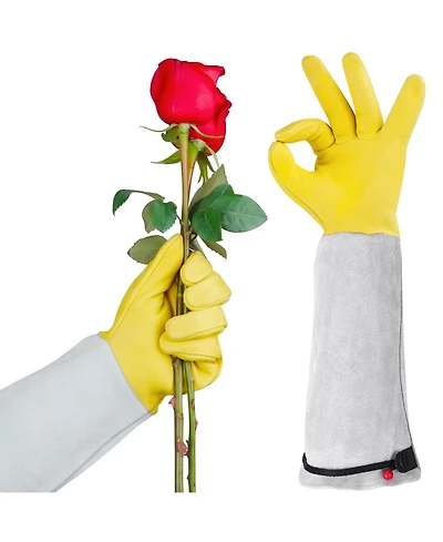Xdovet Gardening Gloves Leather Thorn-proof Long Sleeve Adjustable Cuff