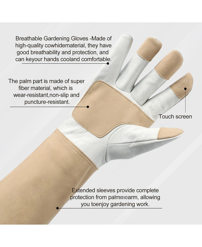 Xdovet Long Gardening Gloves Leather Thorn Proof Durable Heavy Duty