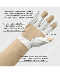 Xdovet Long Gardening Gloves Leather Thorn Proof Durable Heavy Duty