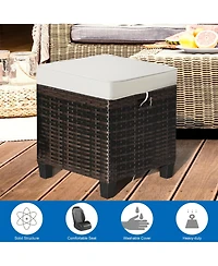 Costway 2 Piece Patio Rattan Ottoman Cushioned Seat Foot Rest Coffee Table