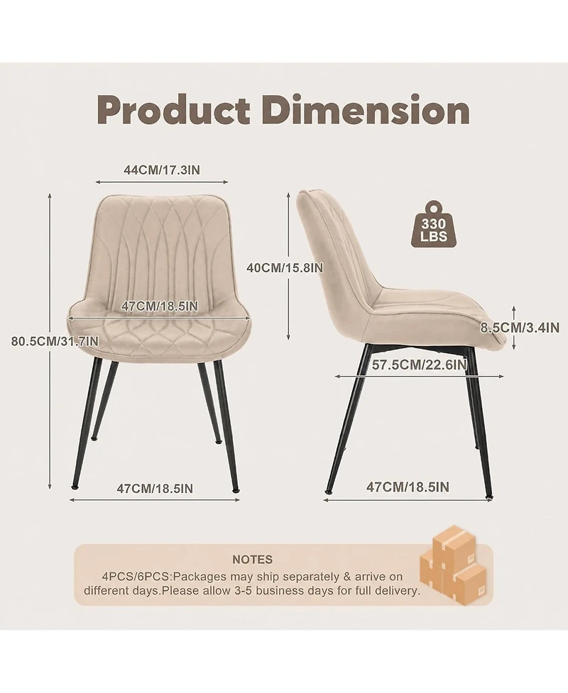 homfan Set of 4 Faux Leather Dining Chairs with Thick Cushions and Metal Legs, Modern Upholstered Kitchen Chairs