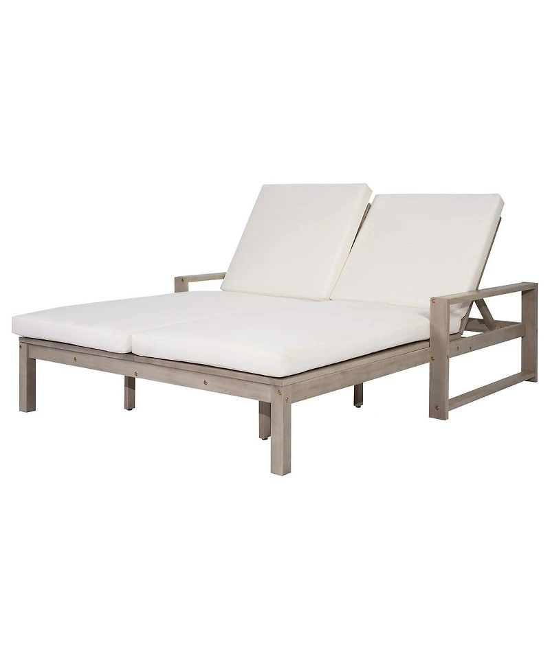 Asagikoiai Acacia Wood Patio Double Lounge Chair with Cushions, Adjustable Reclining Sunbed