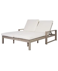 Asagikoiai Acacia Wood Patio Double Lounge Chair with Cushions, Adjustable Reclining Sunbed