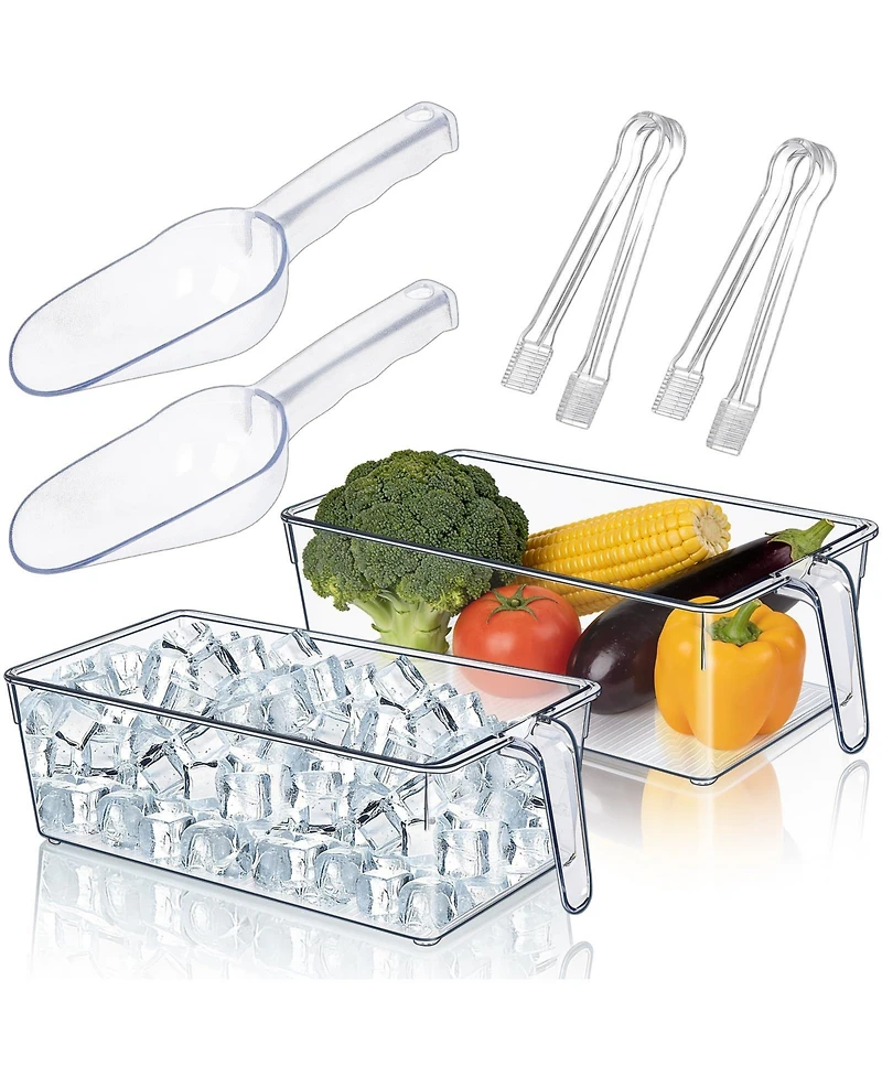 Piscifun Clear Ice Bucket Storage Set With Handle Scoop Tongs Home Bar Organization
