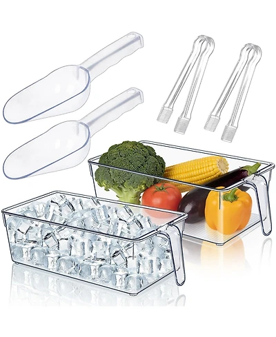 Piscifun Clear Ice Bucket Storage Set With Handle Scoop Tongs Home Bar Organization