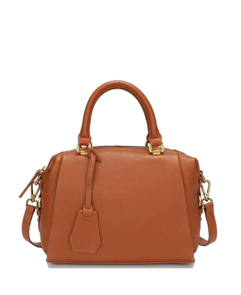 Susu Quinn Women's Pebbled Leather Doctor Bag Structured Top Handle Satchel Crossbody Bowling Handbag
