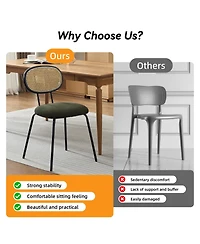 homfan Dining Chairs Set of 6, Mid-Century Modern Velvet Upholstered Dining Room Chairs with Rattan Backrest Metal Legs, Perfect