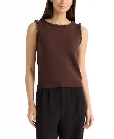 Ellen Tracy Women's Braided Trim Sleeveless Sweater