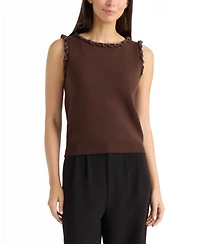 Ellen Tracy Women's Braided Trim Sleeveless Sweater