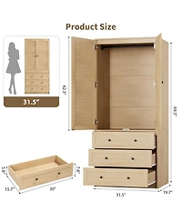 homfan Freestanding Bedroom Wardrobe, 2-Door Closet with Hanging Rod and 3 Drawers, Melamine Finish Storage Cabinet, Idea For Bedroom, Living Room