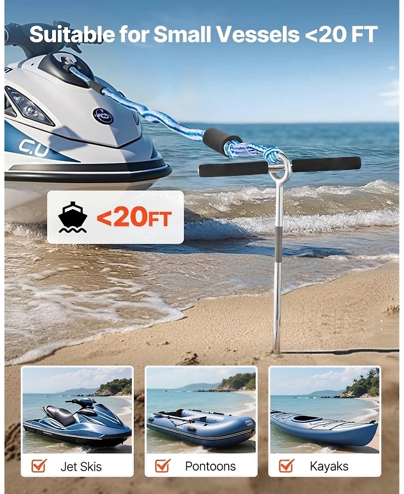 Sevorley Screw-In Sand Anchor, 18 in Stainless Steel Beach Auger Anchor with Spiral Blade and Bungee Rope